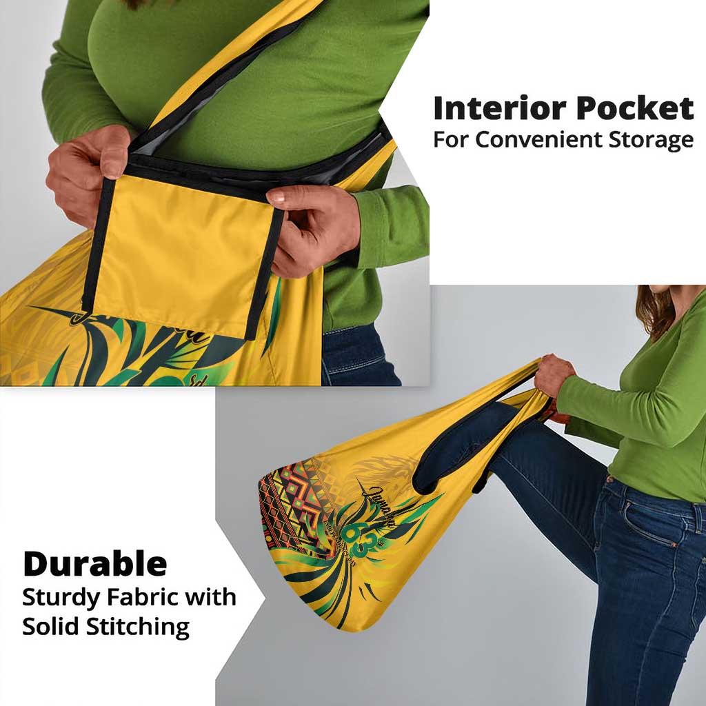 Black Jamaican Independence Day 1962 Grocery Bag Jumieka Streamertail Reggae Pattern LT01