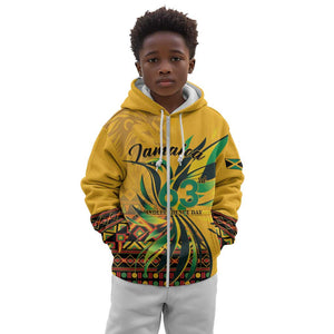 Personalized Black Jamaican Independence Day 1962 Kid Hoodie Jumieka Streamertail Reggae Pattern LT01
