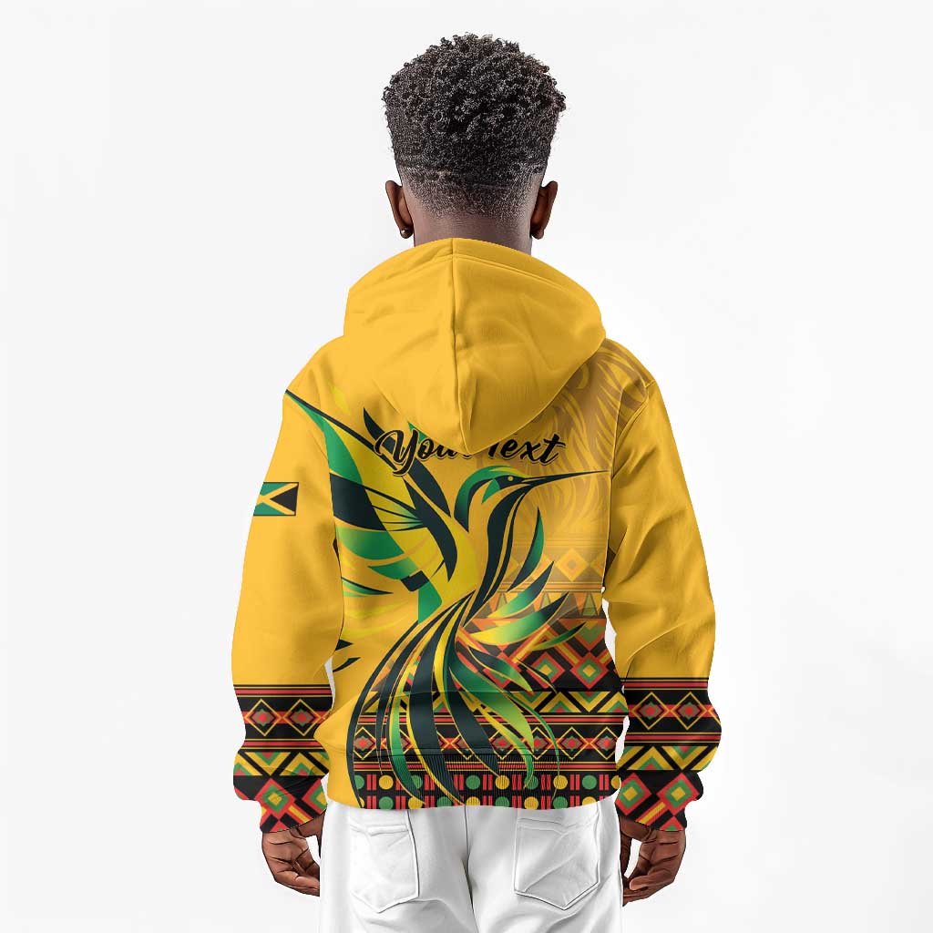 Personalized Black Jamaican Independence Day 1962 Kid Hoodie Jumieka Streamertail Reggae Pattern LT01