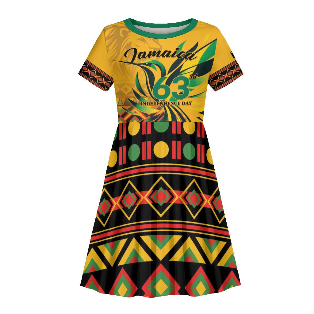 Personalized Black Jamaican Independence Day 1962 Kid Short Sleeve Dress Jumieka Streamertail Reggae Pattern LT01