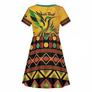 Personalized Black Jamaican Independence Day 1962 Kid Short Sleeve Dress Jumieka Streamertail Reggae Pattern LT01