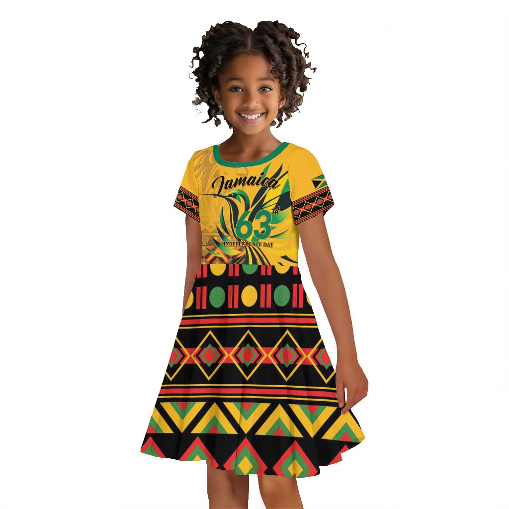 Personalized Black Jamaican Independence Day 1962 Kid Short Sleeve Dress Jumieka Streamertail Reggae Pattern LT01