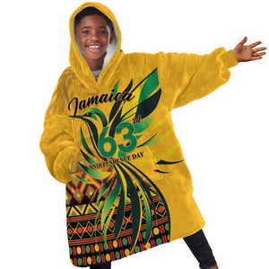 Personalized Black Jamaican Independence Day 1962 Kid Wearable Blanket Hoodie Jumieka Streamertail Reggae Pattern LT01