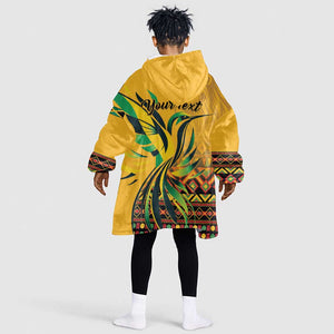 Personalized Black Jamaican Independence Day 1962 Kid Wearable Blanket Hoodie Jumieka Streamertail Reggae Pattern LT01
