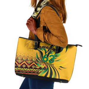 Black Jamaican Independence Day 1962 Leather Tote Bag Jumieka Streamertail Reggae Pattern LT01