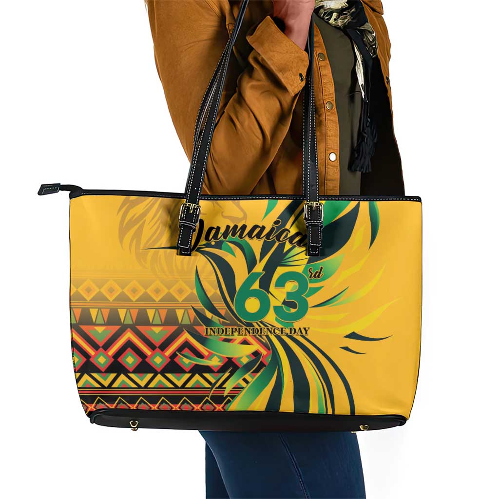 Black Jamaican Independence Day 1962 Leather Tote Bag Jumieka Streamertail Reggae Pattern LT01