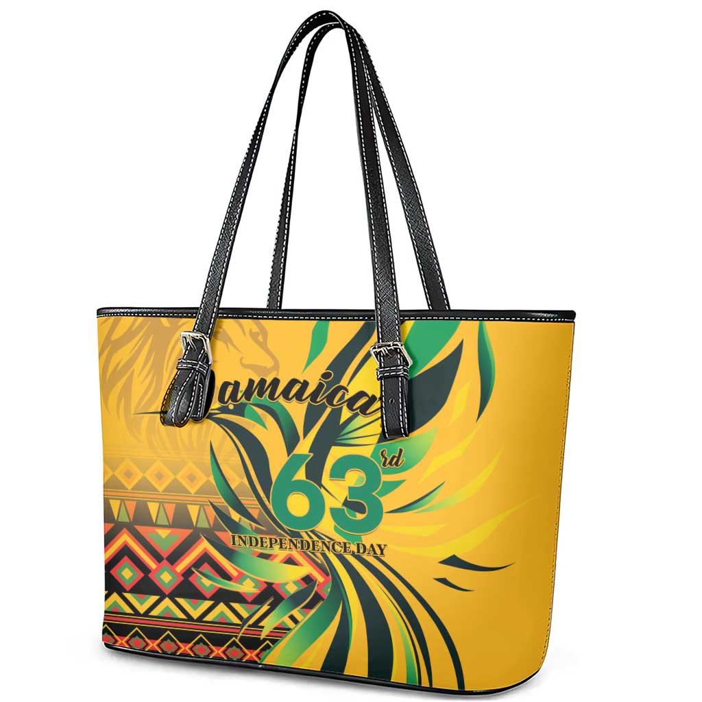 Black Jamaican Independence Day 1962 Leather Tote Bag Jumieka Streamertail Reggae Pattern LT01