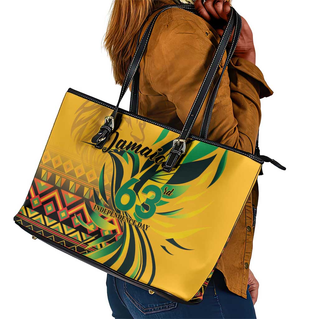 Black Jamaican Independence Day 1962 Leather Tote Bag Jumieka Streamertail Reggae Pattern LT01