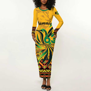 Personalized Black Jamaican Independence Day 1962 Long Sleeve Bodycon Dress Jumieka Streamertail Reggae Pattern LT01