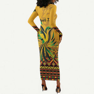 Personalized Black Jamaican Independence Day 1962 Long Sleeve Bodycon Dress Jumieka Streamertail Reggae Pattern LT01