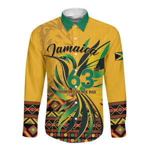 Personalized Black Jamaican Independence Day 1962 Long Sleeve Button Shirt Jumieka Streamertail Reggae Pattern LT01