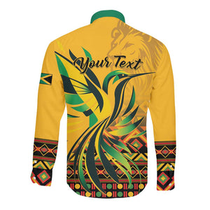Personalized Black Jamaican Independence Day 1962 Long Sleeve Button Shirt Jumieka Streamertail Reggae Pattern LT01
