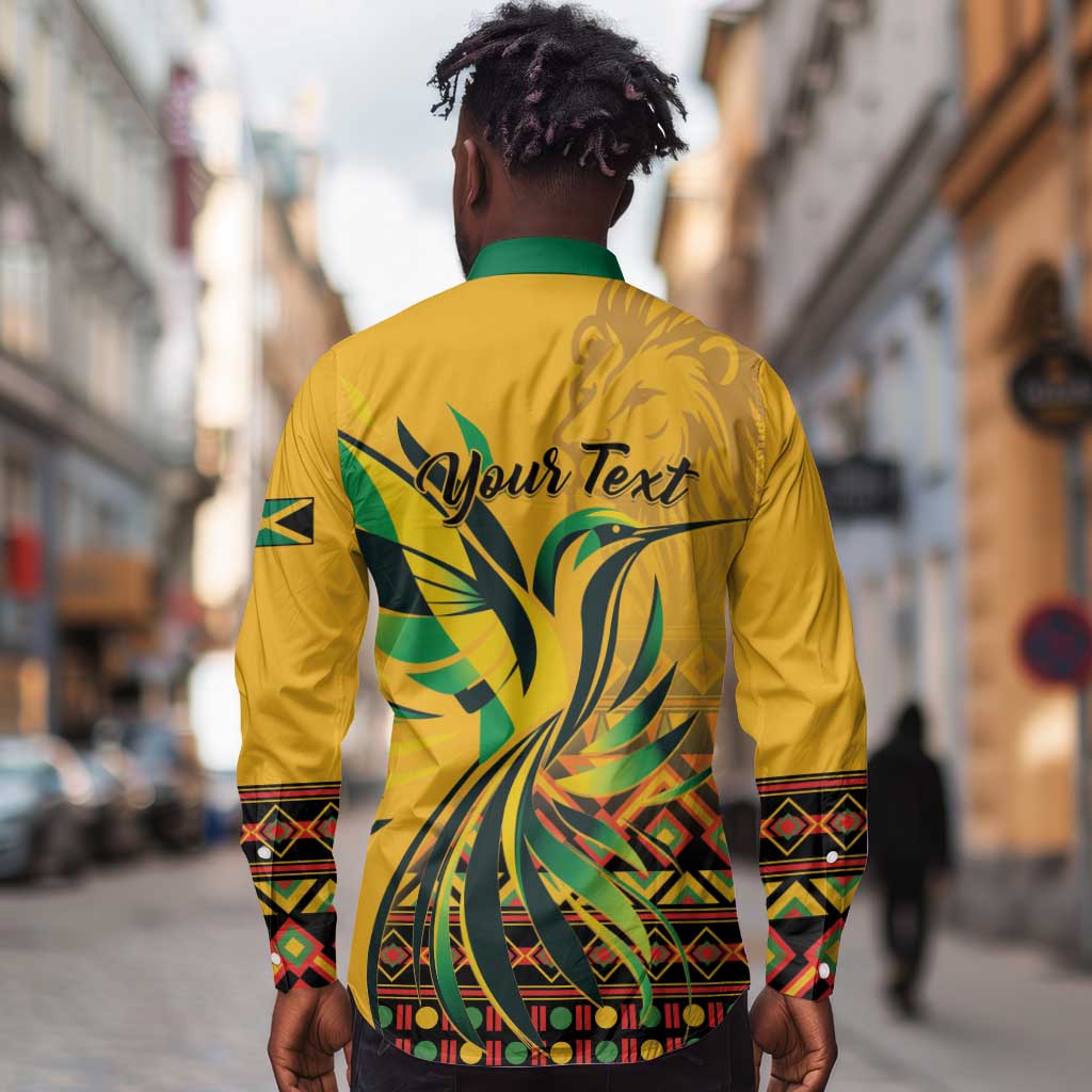 Personalized Black Jamaican Independence Day 1962 Long Sleeve Button Shirt Jumieka Streamertail Reggae Pattern LT01