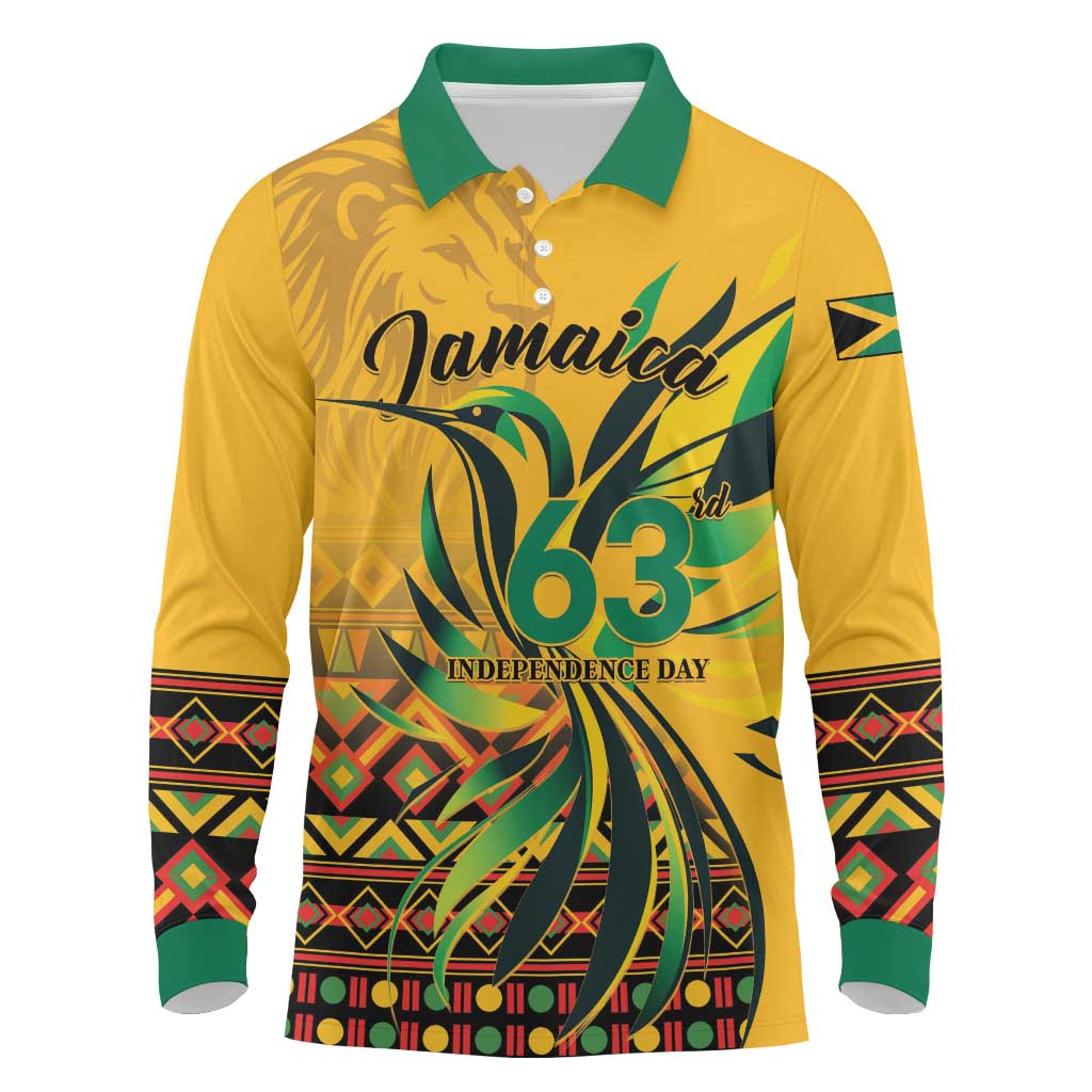 Personalized Black Jamaican Independence Day 1962 Long Sleeve Polo Shirt Jumieka Streamertail Reggae Pattern LT01