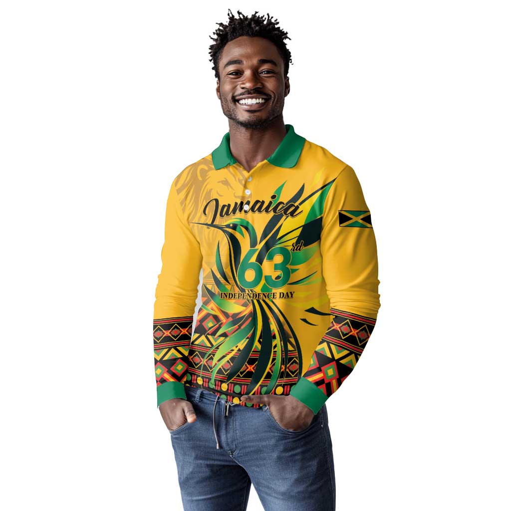 Personalized Black Jamaican Independence Day 1962 Long Sleeve Polo Shirt Jumieka Streamertail Reggae Pattern LT01