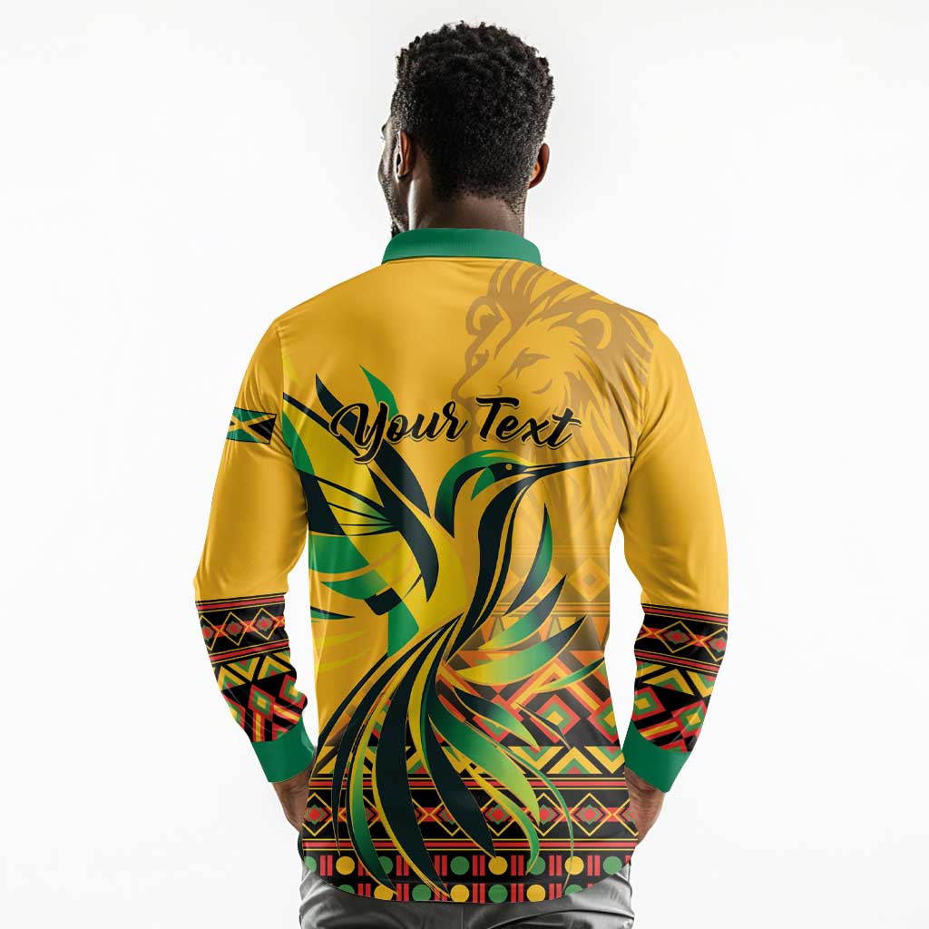 Personalized Black Jamaican Independence Day 1962 Long Sleeve Polo Shirt Jumieka Streamertail Reggae Pattern LT01