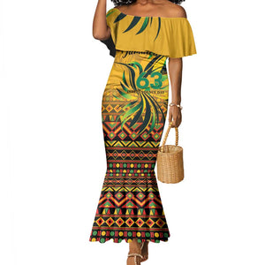Personalized Black Jamaican Independence Day 1962 Mermaid Dress Jumieka Streamertail Reggae Pattern LT01