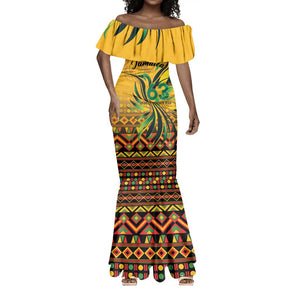 Personalized Black Jamaican Independence Day 1962 Mermaid Dress Jumieka Streamertail Reggae Pattern LT01
