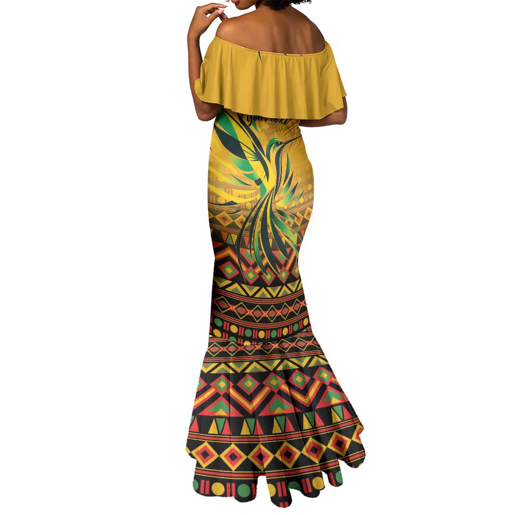 Personalized Black Jamaican Independence Day 1962 Mermaid Dress Jumieka Streamertail Reggae Pattern LT01