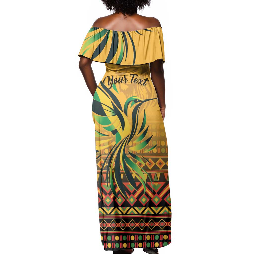 Personalized Black Jamaican Independence Day 1962 Off Shoulder Maxi Dress Jumieka Streamertail Reggae Pattern LT01