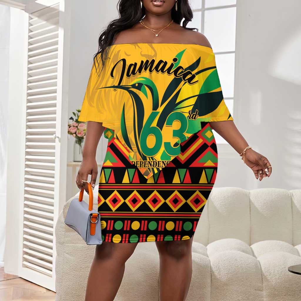Personalized Black Jamaican Independence Day 1962 Off Shoulder Short Dress Jumieka Streamertail Reggae Pattern LT01