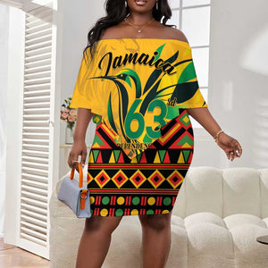 Personalized Black Jamaican Independence Day 1962 Off Shoulder Short Dress Jumieka Streamertail Reggae Pattern LT01