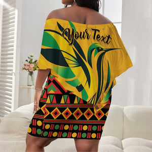 Personalized Black Jamaican Independence Day 1962 Off Shoulder Short Dress Jumieka Streamertail Reggae Pattern LT01