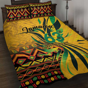 Black Jamaican Independence Day 1962 Quilt Bed Set Jumieka Streamertail Reggae Pattern LT01