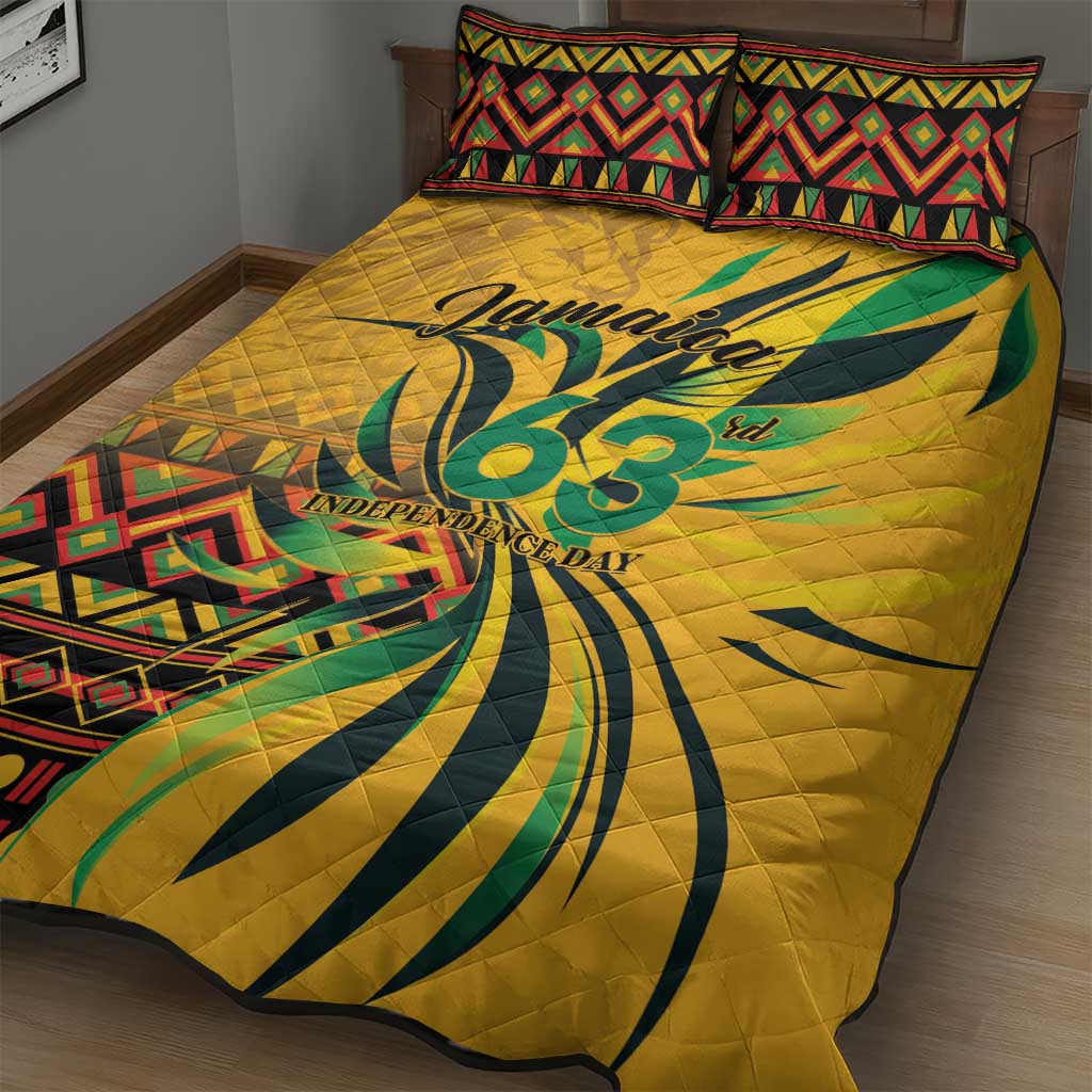 Black Jamaican Independence Day 1962 Quilt Bed Set Jumieka Streamertail Reggae Pattern LT01