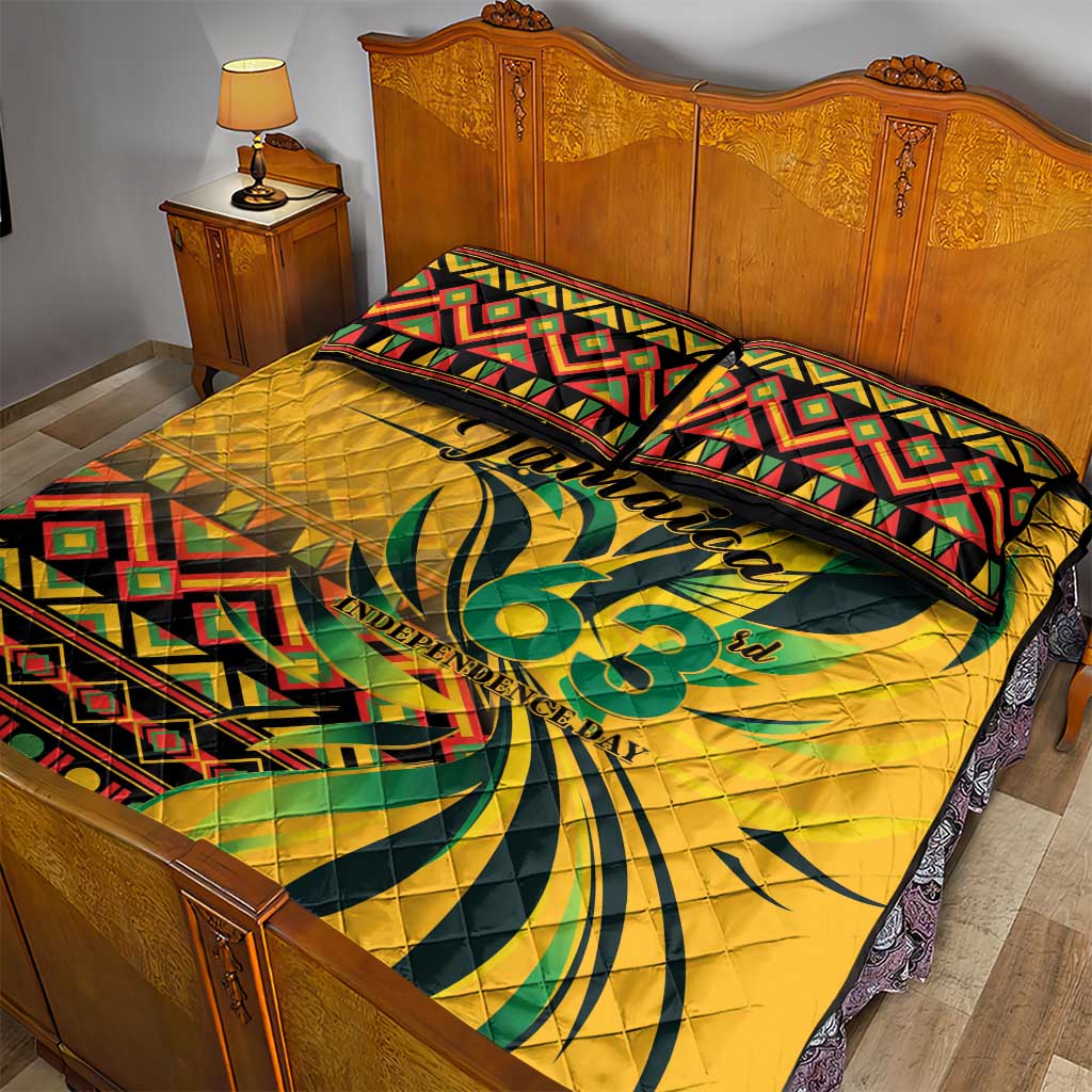 Black Jamaican Independence Day 1962 Quilt Bed Set Jumieka Streamertail Reggae Pattern LT01
