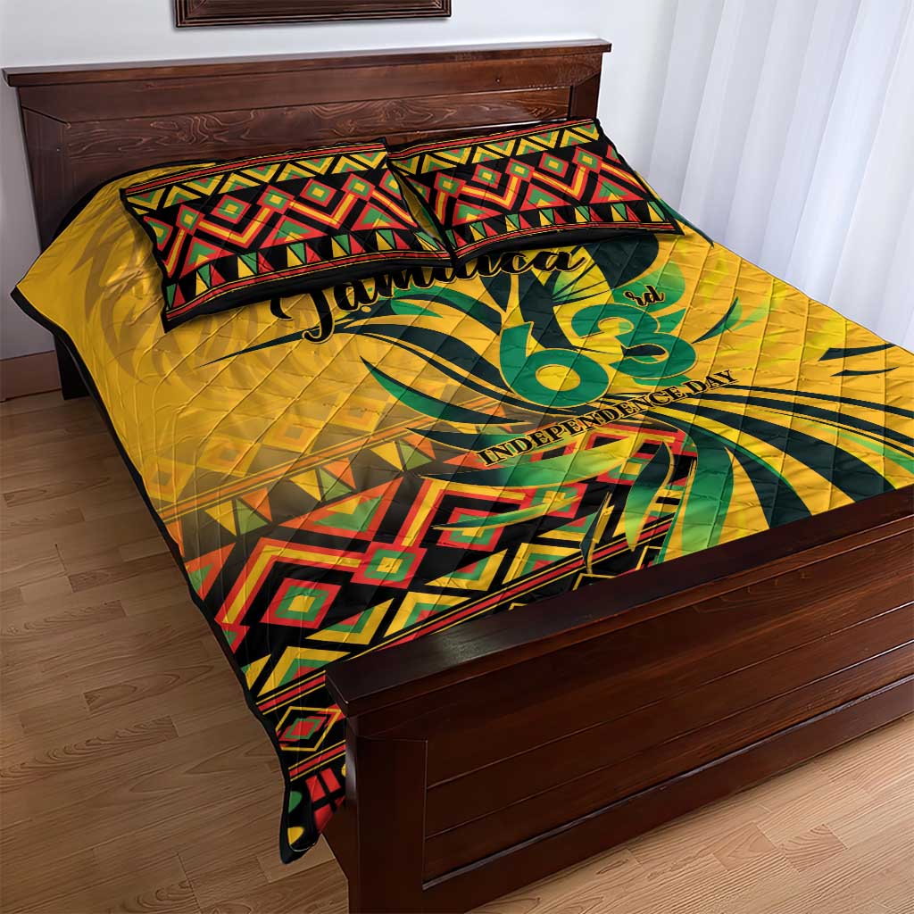 Black Jamaican Independence Day 1962 Quilt Bed Set Jumieka Streamertail Reggae Pattern LT01