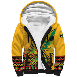 Personalized Black Jamaican Independence Day 1962 Sherpa Hoodie Jumieka Streamertail Reggae Pattern LT01