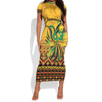 Personalized Black Jamaican Independence Day 1962 Short Sleeve Bodycon Dress Jumieka Streamertail Reggae Pattern LT01