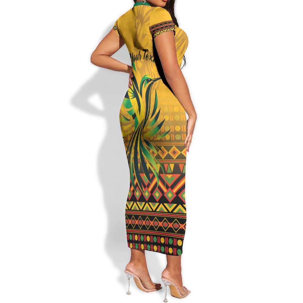 Personalized Black Jamaican Independence Day 1962 Short Sleeve Bodycon Dress Jumieka Streamertail Reggae Pattern LT01