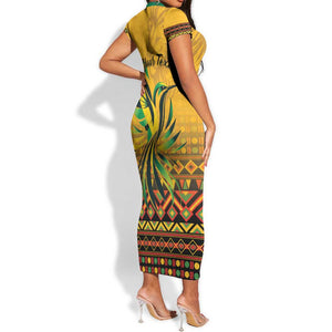 Personalized Black Jamaican Independence Day 1962 Short Sleeve Bodycon Dress Jumieka Streamertail Reggae Pattern LT01