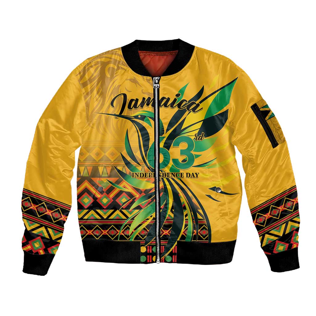 Personalized Black Jamaican Independence Day 1962 Sleeve Zip Bomber Jacket Jumieka Streamertail Reggae Pattern LT01