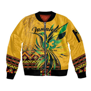 Personalized Black Jamaican Independence Day 1962 Sleeve Zip Bomber Jacket Jumieka Streamertail Reggae Pattern LT01