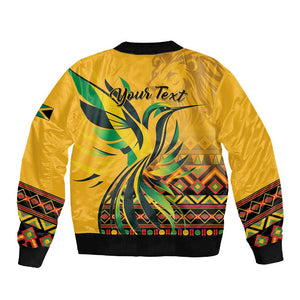 Personalized Black Jamaican Independence Day 1962 Sleeve Zip Bomber Jacket Jumieka Streamertail Reggae Pattern LT01