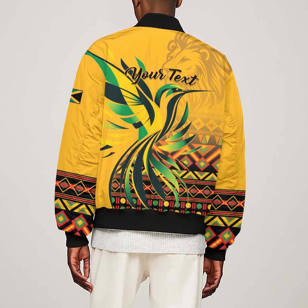 Personalized Black Jamaican Independence Day 1962 Sleeve Zip Bomber Jacket Jumieka Streamertail Reggae Pattern LT01