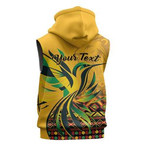 Personalized Black Jamaican Independence Day 1962 Sleeveless Hoodie Jumieka Streamertail Reggae Pattern - African Pride