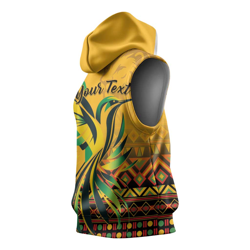 Personalized Black Jamaican Independence Day 1962 Sleeveless Hoodie Jumieka Streamertail Reggae Pattern - African Pride