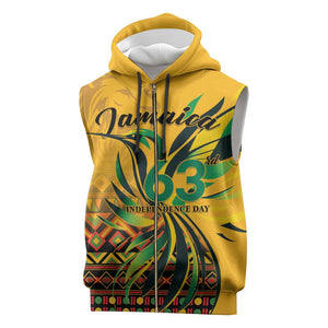 Personalized Black Jamaican Independence Day 1962 Sleeveless Zip Hoodie Jumieka Streamertail Reggae Pattern - African Pride