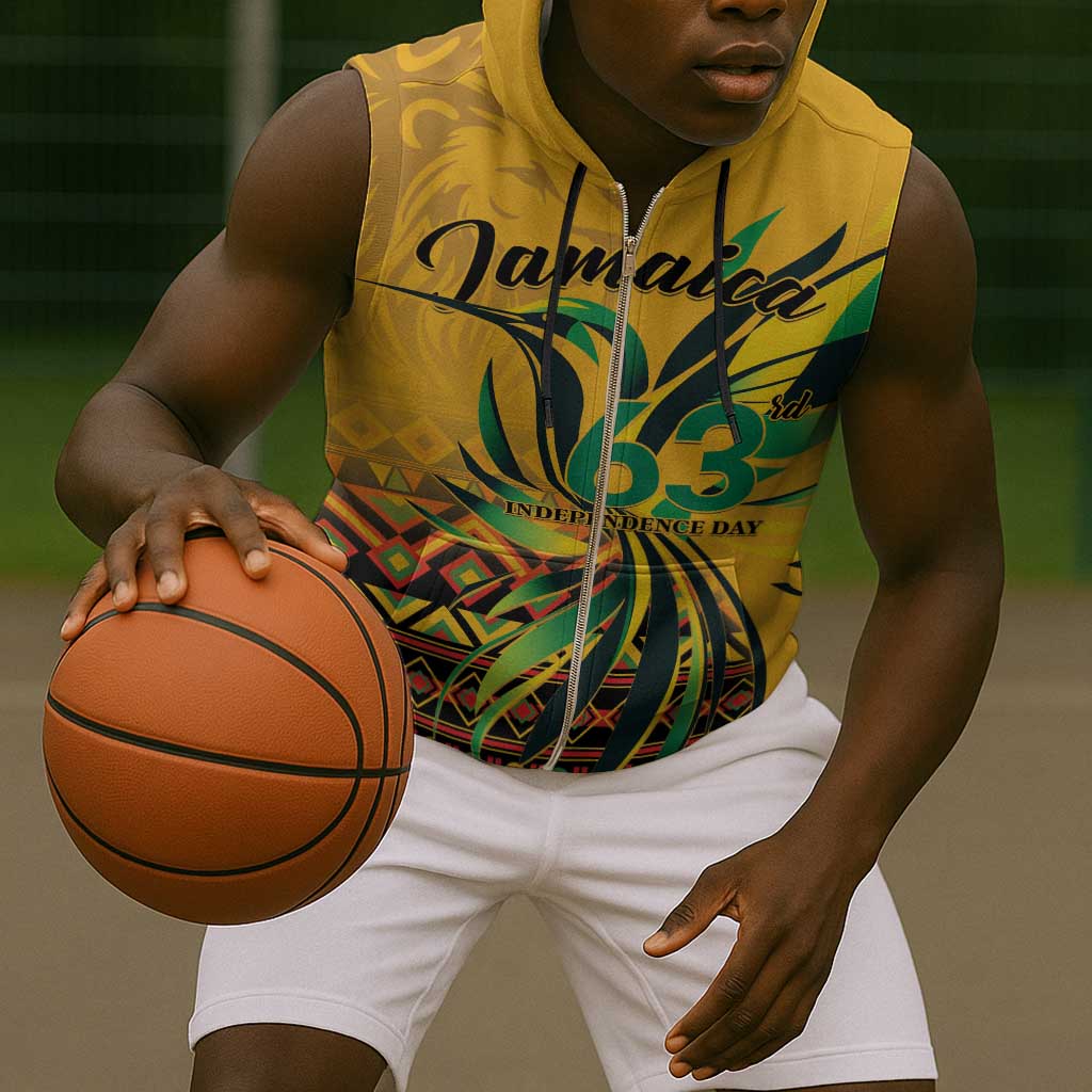 Personalized Black Jamaican Independence Day 1962 Sleeveless Zip Hoodie Jumieka Streamertail Reggae Pattern - African Pride