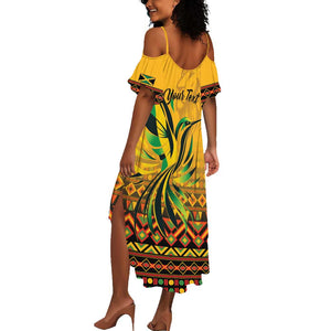 Personalized Black Jamaican Independence Day 1962 Summer Maxi Dress Jumieka Streamertail Reggae Pattern LT01
