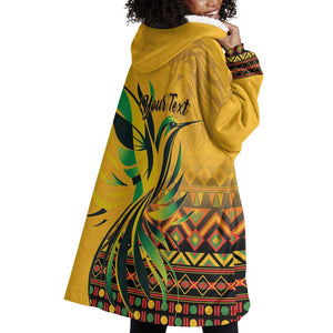 Personalized Black Jamaican Independence Day 1962 Wearable Blanket Hoodie Jumieka Streamertail Reggae Pattern LT01