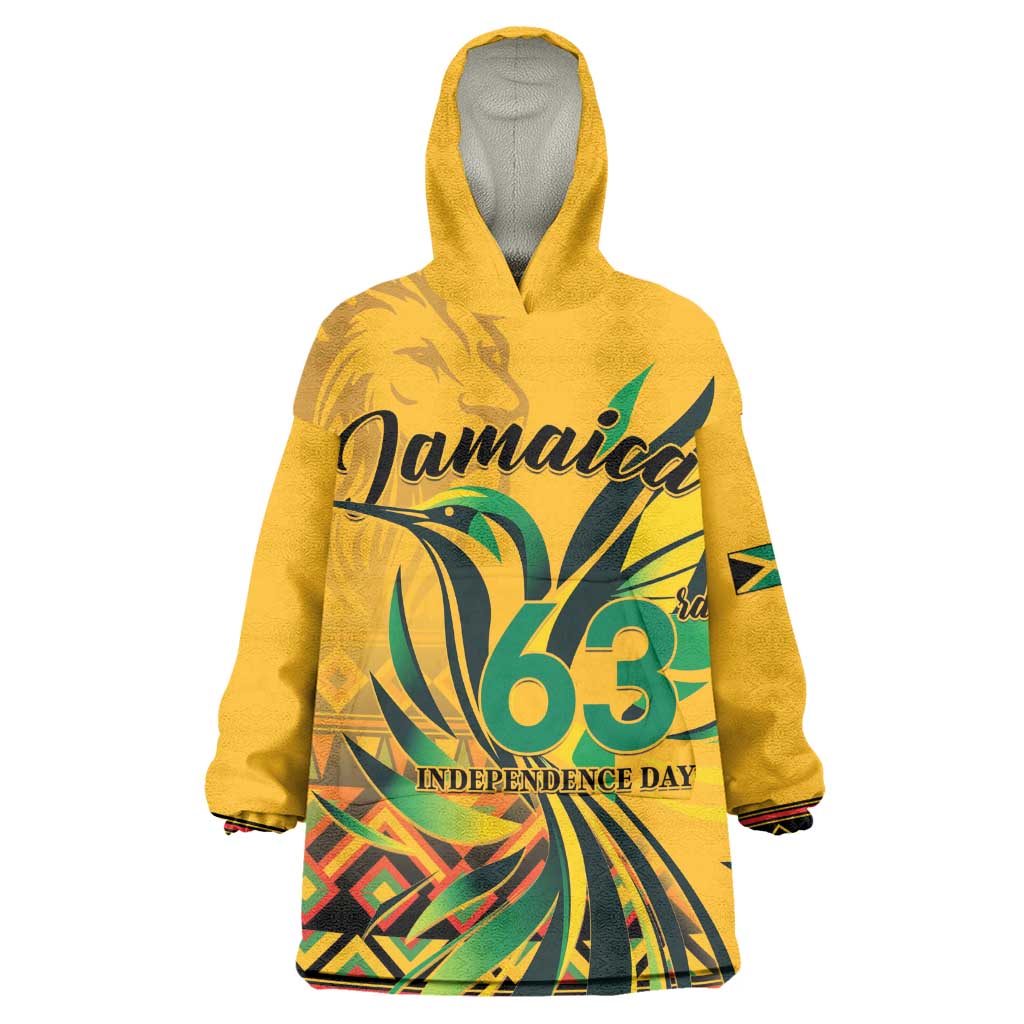 Personalized Black Jamaican Independence Day 1962 Wearable Blanket Hoodie Jumieka Streamertail Reggae Pattern LT01