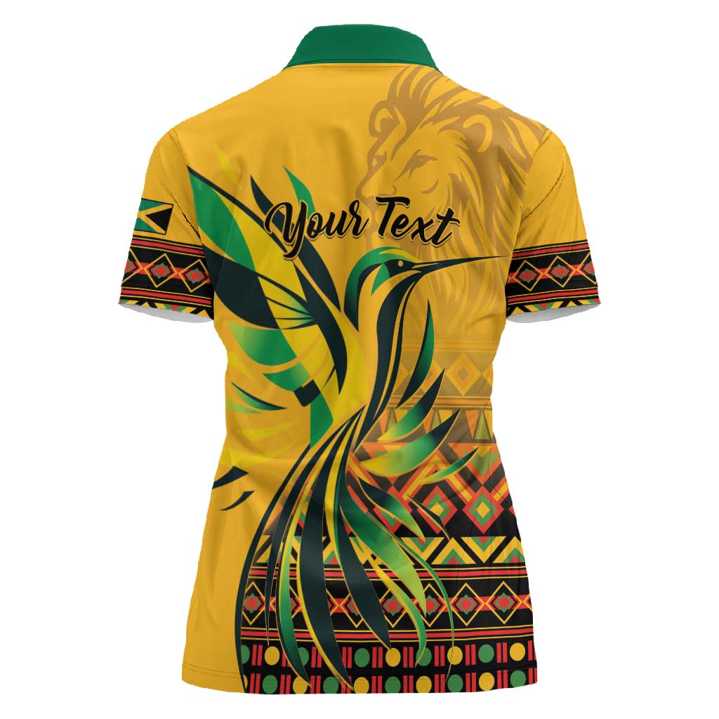 Personalized Black Jamaican Independence Day 1962 Women Polo Shirt Jumieka Streamertail Reggae Pattern LT01
