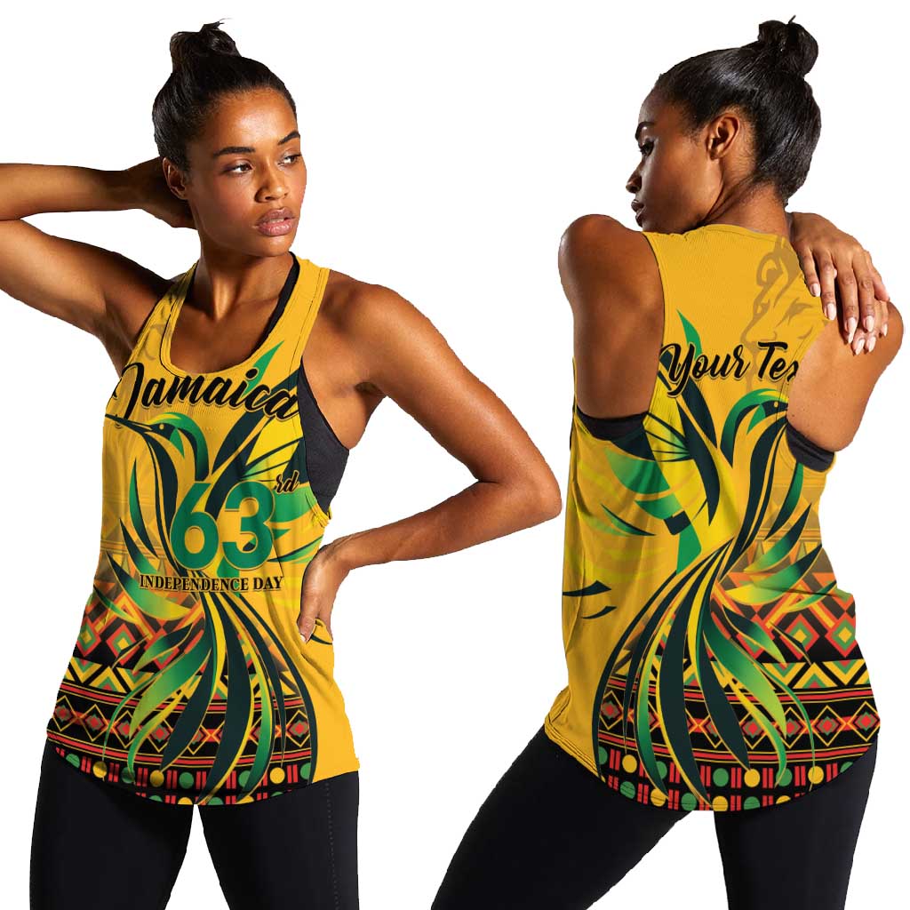 Personalized Black Jamaican Independence Day 1962 Women Racerback Tank Jumieka Streamertail Reggae Pattern LT01