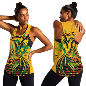 Personalized Black Jamaican Independence Day 1962 Women Racerback Tank Jumieka Streamertail Reggae Pattern LT01