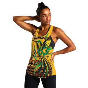 Personalized Black Jamaican Independence Day 1962 Women Racerback Tank Jumieka Streamertail Reggae Pattern LT01
